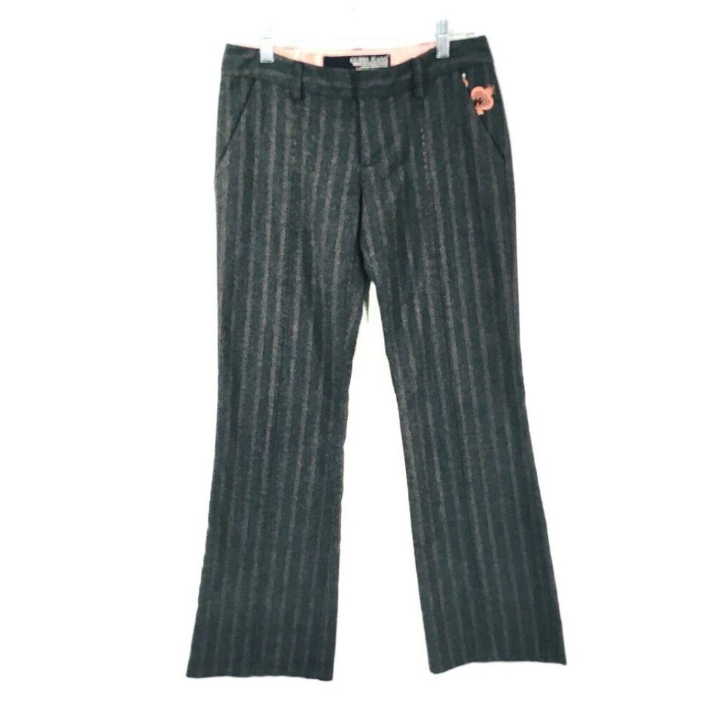 Vtg Retro Guess Jean Pant Sz 27 Gray Pinstripe w Pink Accent Embellished Pocket